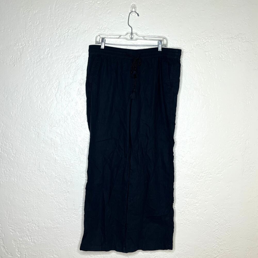 Sonoma Pants Women Large Black Linen Cotton Pull On Drawstring Casual